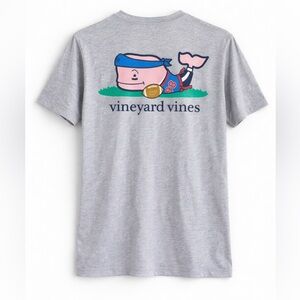 Vineyard Vines EUC Boys XL 18 Gray Whale Football Graphic Pocket T-Shirt